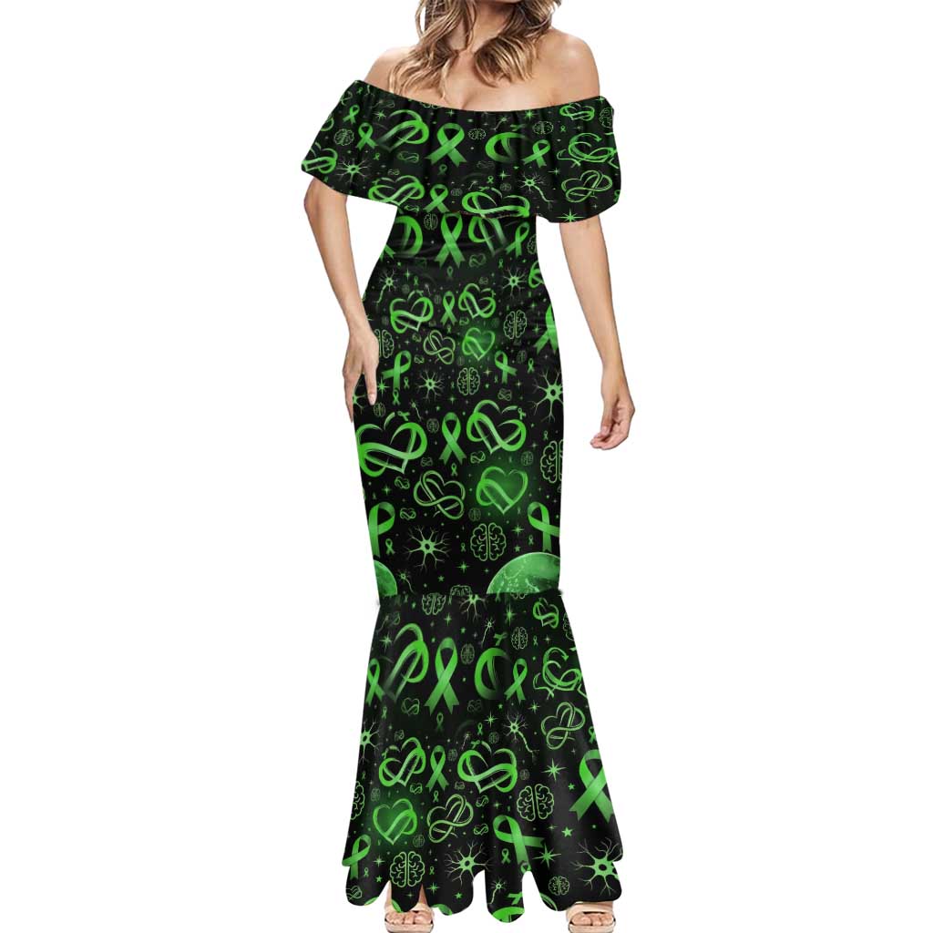 Cerebral Palsy Awareness Infinity Heart Mermaid Dress Neon Green Ribbon Pattern Illustration