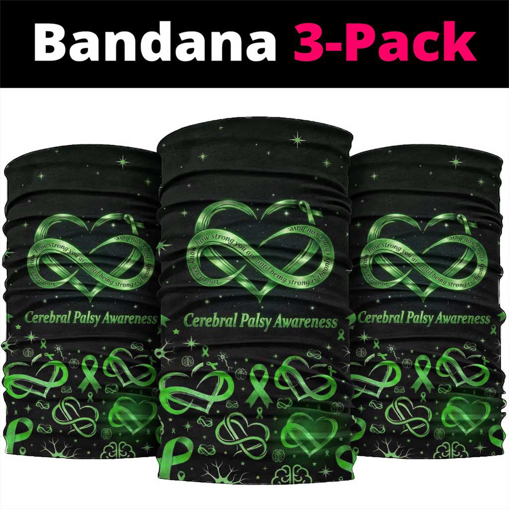 Cerebral Palsy Awareness Infinity Heart Neck Gaiter Neon Green Ribbon Pattern Illustration