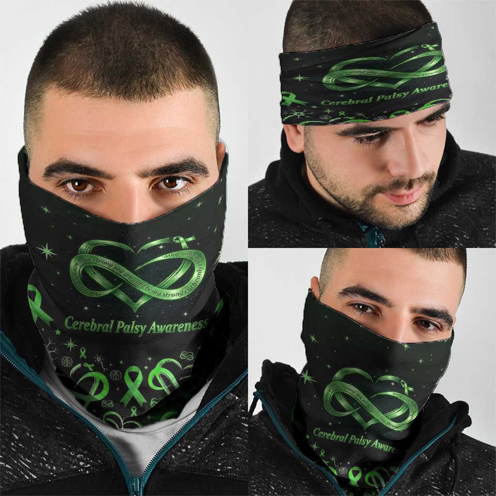 Cerebral Palsy Awareness Infinity Heart Neck Gaiter Neon Green Ribbon Pattern Illustration