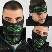 Cerebral Palsy Awareness Infinity Heart Neck Gaiter Neon Green Ribbon Pattern Illustration