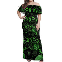 Cerebral Palsy Awareness Infinity Heart Off Shoulder Maxi Dress Neon Green Ribbon Pattern Illustration