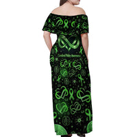 Cerebral Palsy Awareness Infinity Heart Off Shoulder Maxi Dress Neon Green Ribbon Pattern Illustration