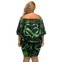 Cerebral Palsy Awareness Infinity Heart Off Shoulder Short Dress Neon Green Ribbon Pattern Illustration