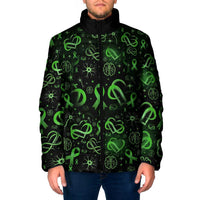 Cerebral Palsy Awareness Infinity Heart Padded Jacket Neon Green Ribbon Pattern Illustration