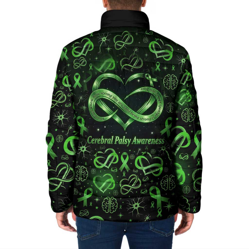 Cerebral Palsy Awareness Infinity Heart Padded Jacket Neon Green Ribbon Pattern Illustration