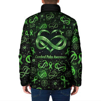 Cerebral Palsy Awareness Infinity Heart Padded Jacket Neon Green Ribbon Pattern Illustration