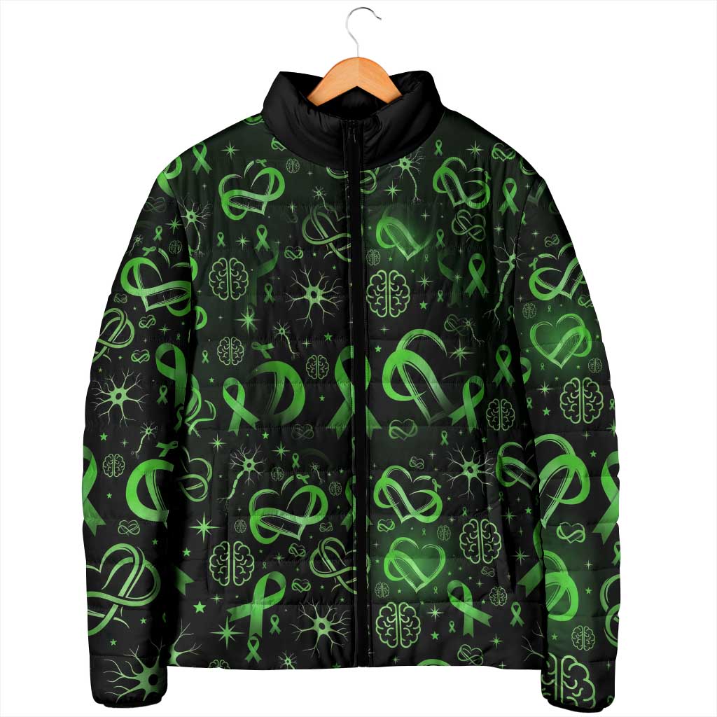 Cerebral Palsy Awareness Infinity Heart Padded Jacket Neon Green Ribbon Pattern Illustration