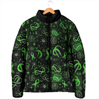 Cerebral Palsy Awareness Infinity Heart Padded Jacket Neon Green Ribbon Pattern Illustration