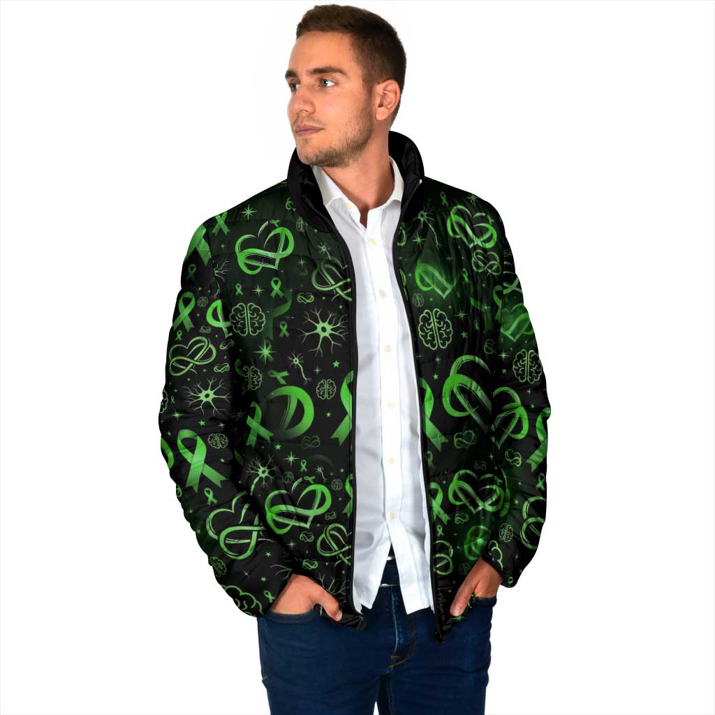 Cerebral Palsy Awareness Infinity Heart Padded Jacket Neon Green Ribbon Pattern Illustration