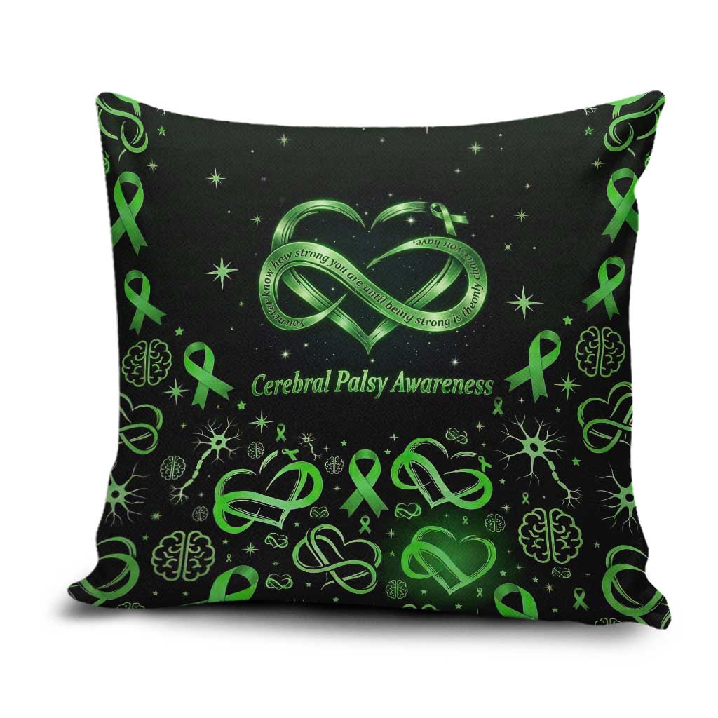 Cerebral Palsy Awareness Infinity Heart Pillow Cover Neon Green Ribbon Pattern Illustration