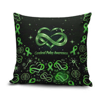 Cerebral Palsy Awareness Infinity Heart Pillow Cover Neon Green Ribbon Pattern Illustration