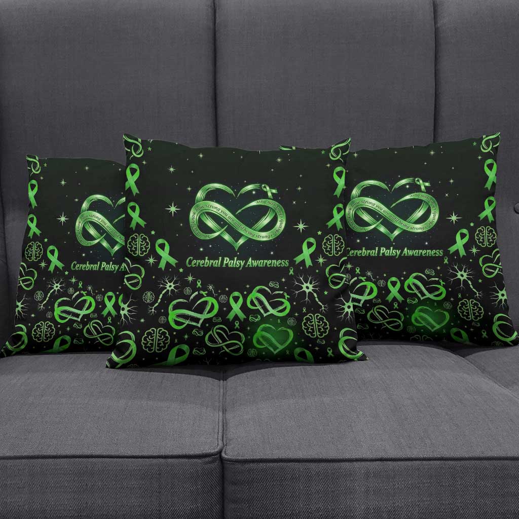Cerebral Palsy Awareness Infinity Heart Pillow Cover Neon Green Ribbon Pattern Illustration