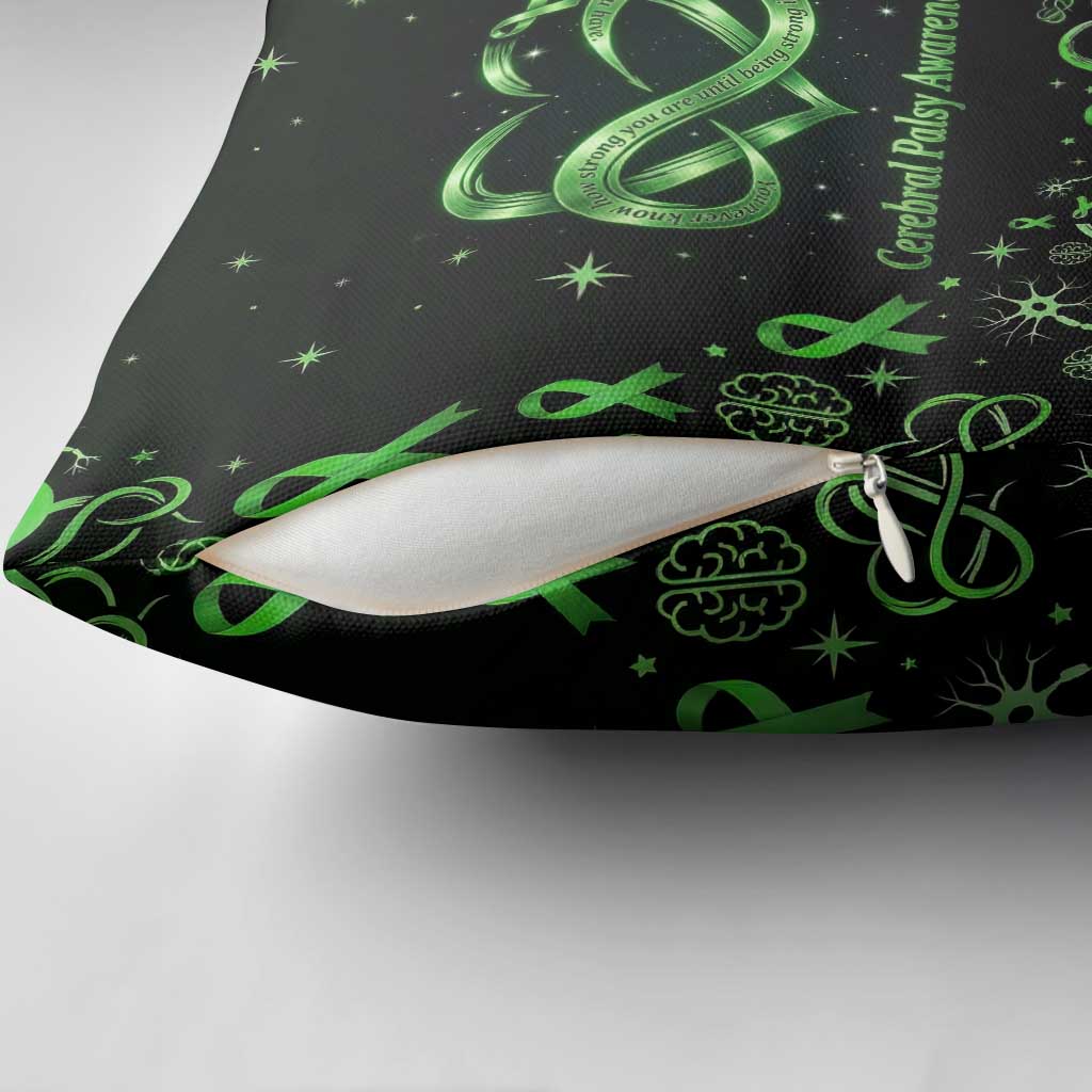 Cerebral Palsy Awareness Infinity Heart Pillow Cover Neon Green Ribbon Pattern Illustration