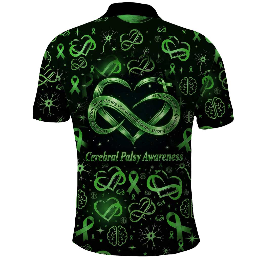 Cerebral Palsy Awareness Infinity Heart Polo Shirt Neon Green Ribbon Pattern Illustration