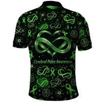 Cerebral Palsy Awareness Infinity Heart Polo Shirt Neon Green Ribbon Pattern Illustration
