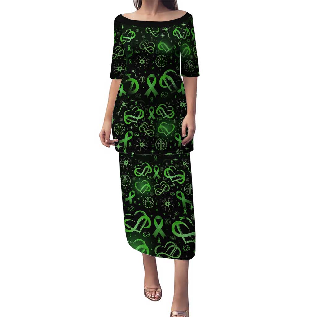 Cerebral Palsy Awareness Infinity Heart Puletasi Neon Green Ribbon Pattern Illustration
