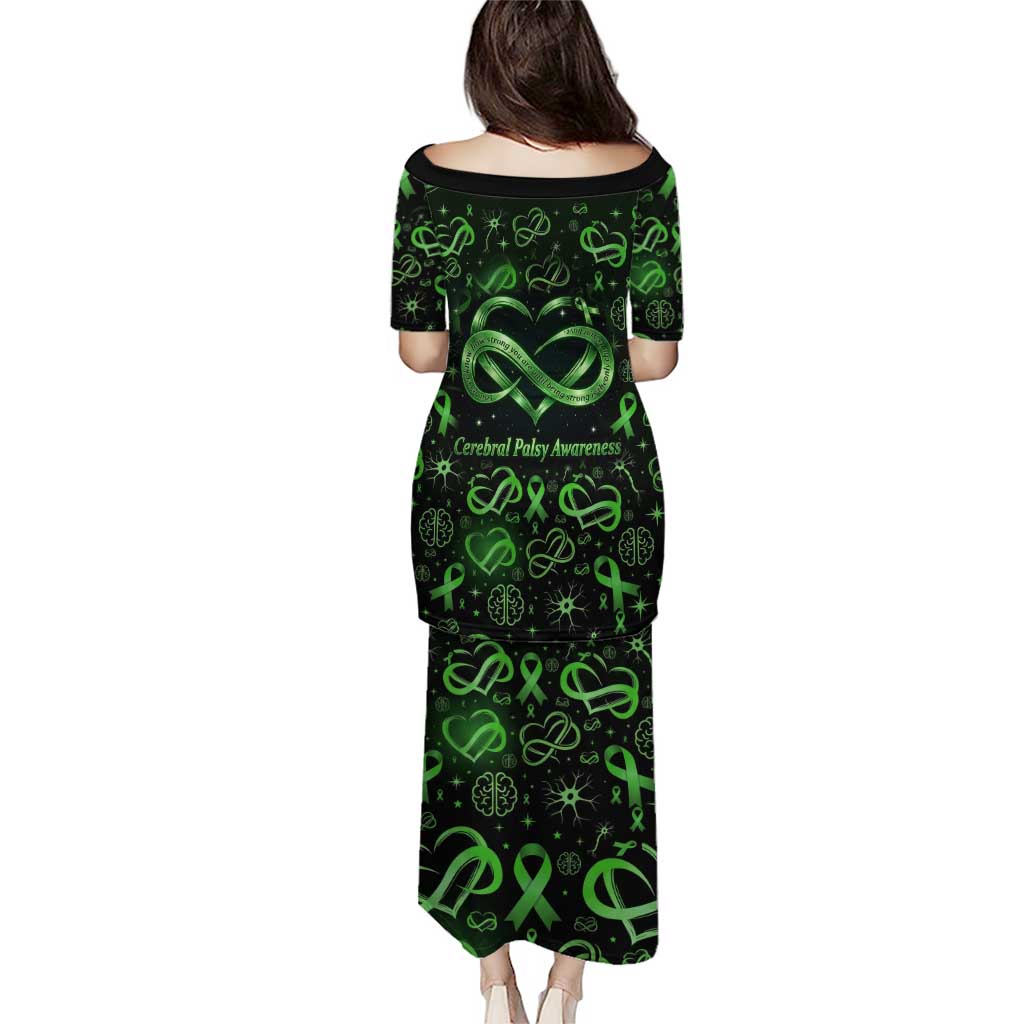 Cerebral Palsy Awareness Infinity Heart Puletasi Neon Green Ribbon Pattern Illustration