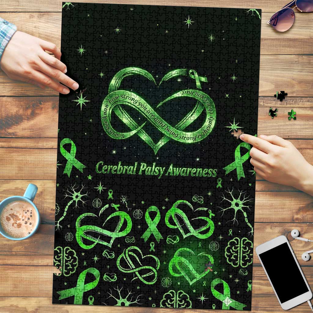 Cerebral Palsy Awareness Infinity Heart Puzzle Neon Green Ribbon Pattern Illustration
