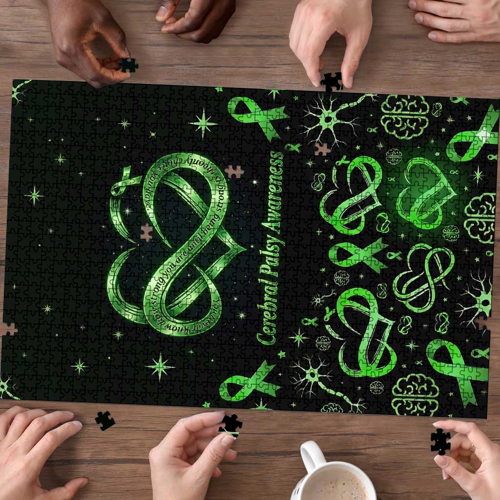 Cerebral Palsy Awareness Infinity Heart Puzzle Neon Green Ribbon Pattern Illustration
