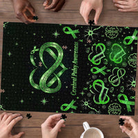 Cerebral Palsy Awareness Infinity Heart Puzzle Neon Green Ribbon Pattern Illustration