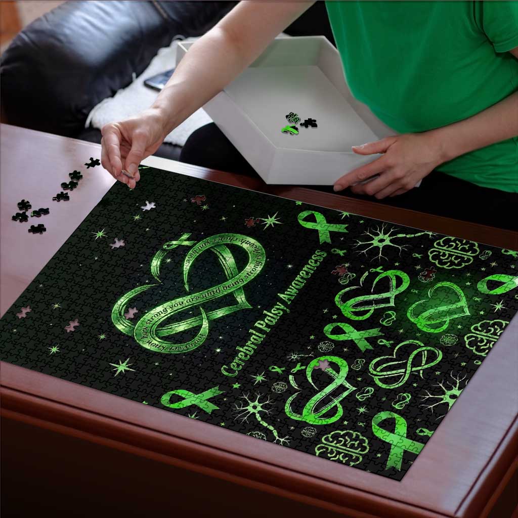 Cerebral Palsy Awareness Infinity Heart Puzzle Neon Green Ribbon Pattern Illustration