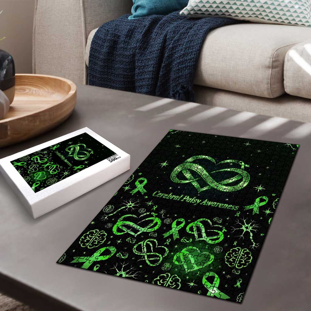 Cerebral Palsy Awareness Infinity Heart Puzzle Neon Green Ribbon Pattern Illustration