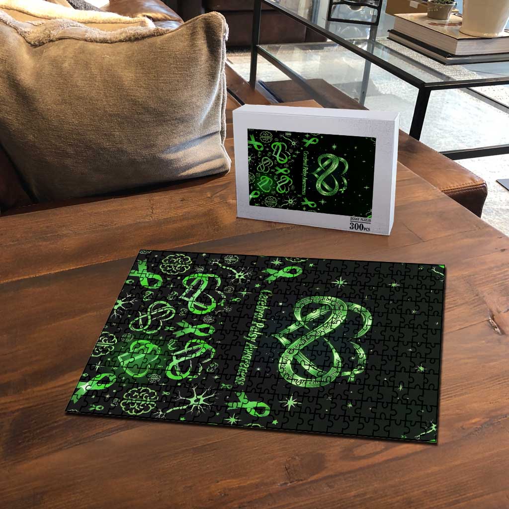Cerebral Palsy Awareness Infinity Heart Puzzle Neon Green Ribbon Pattern Illustration