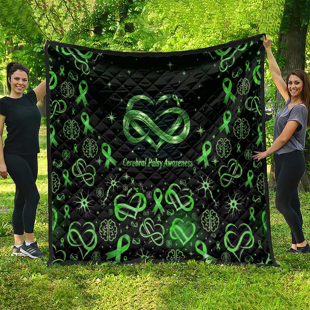 Cerebral Palsy Awareness Infinity Heart Quilt Neon Green Ribbon Pattern Illustration