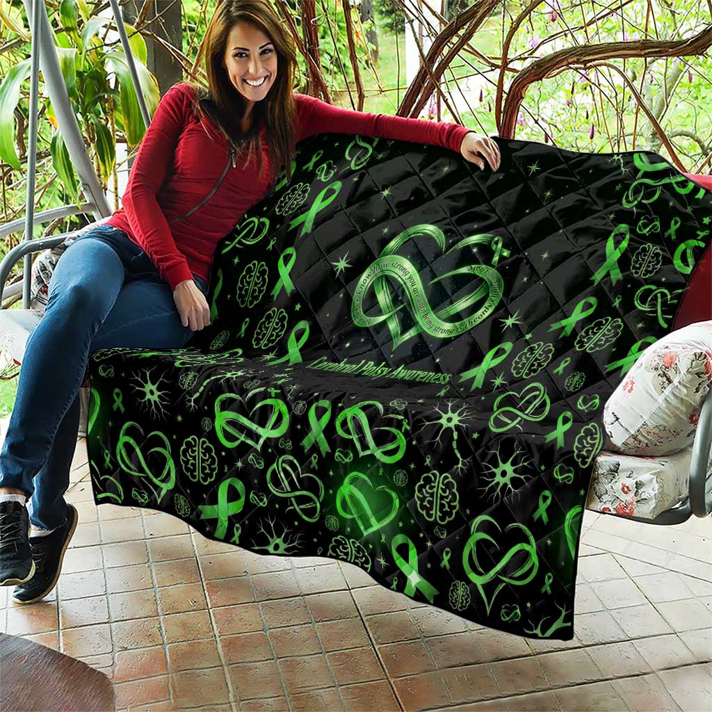 Cerebral Palsy Awareness Infinity Heart Quilt Neon Green Ribbon Pattern Illustration