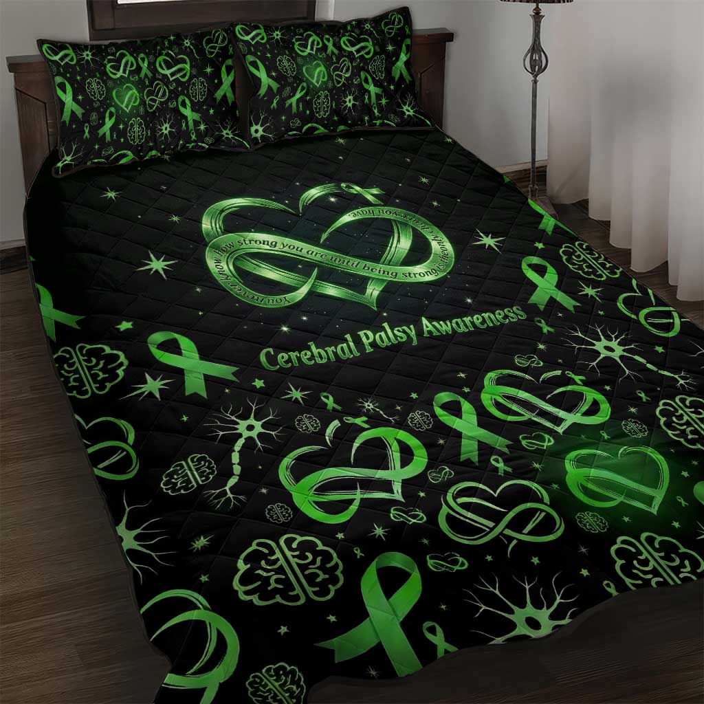 Cerebral Palsy Awareness Infinity Heart Quilt Bed Set Neon Green Ribbon Pattern Illustration