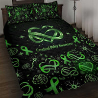 Cerebral Palsy Awareness Infinity Heart Quilt Bed Set Neon Green Ribbon Pattern Illustration