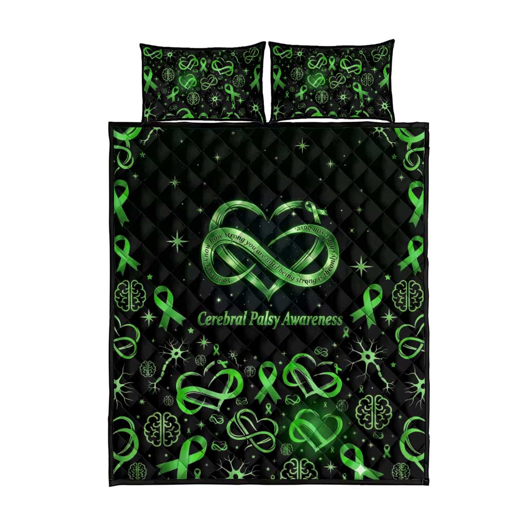 Cerebral Palsy Awareness Infinity Heart Quilt Bed Set Neon Green Ribbon Pattern Illustration