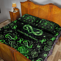 Cerebral Palsy Awareness Infinity Heart Quilt Bed Set Neon Green Ribbon Pattern Illustration