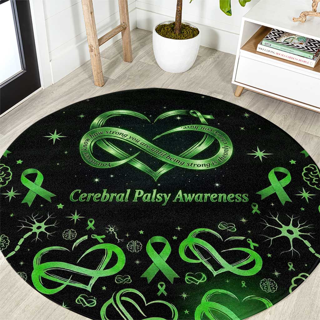 Cerebral Palsy Awareness Infinity Heart Round Carpet Neon Green Ribbon Pattern Illustration
