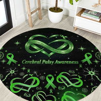 Cerebral Palsy Awareness Infinity Heart Round Carpet Neon Green Ribbon Pattern Illustration