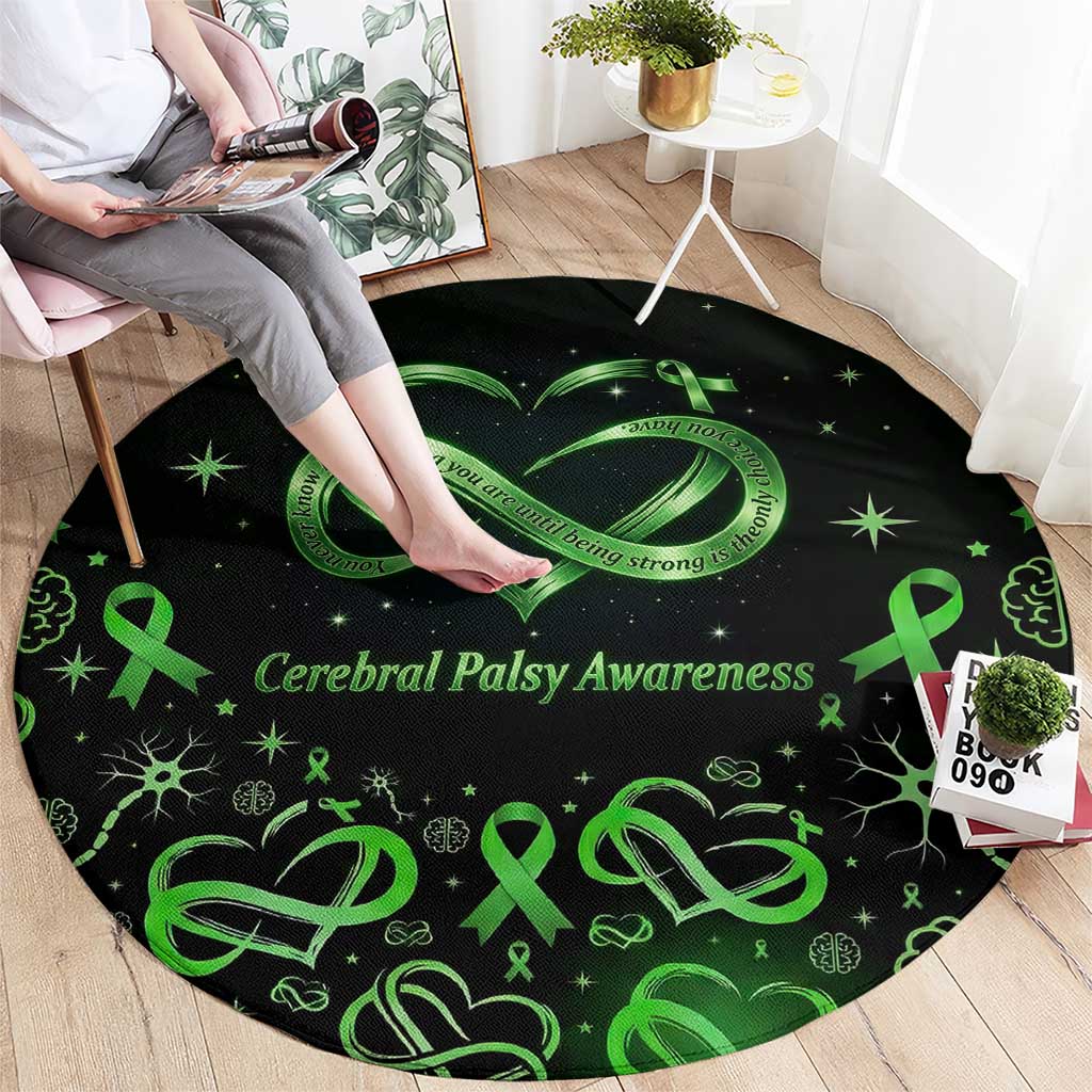 Cerebral Palsy Awareness Infinity Heart Round Carpet Neon Green Ribbon Pattern Illustration