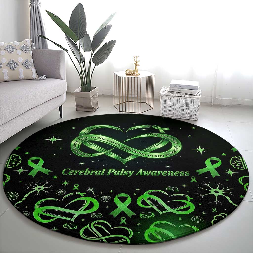 Cerebral Palsy Awareness Infinity Heart Round Carpet Neon Green Ribbon Pattern Illustration