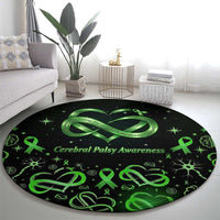 Cerebral Palsy Awareness Infinity Heart Round Carpet Neon Green Ribbon Pattern Illustration