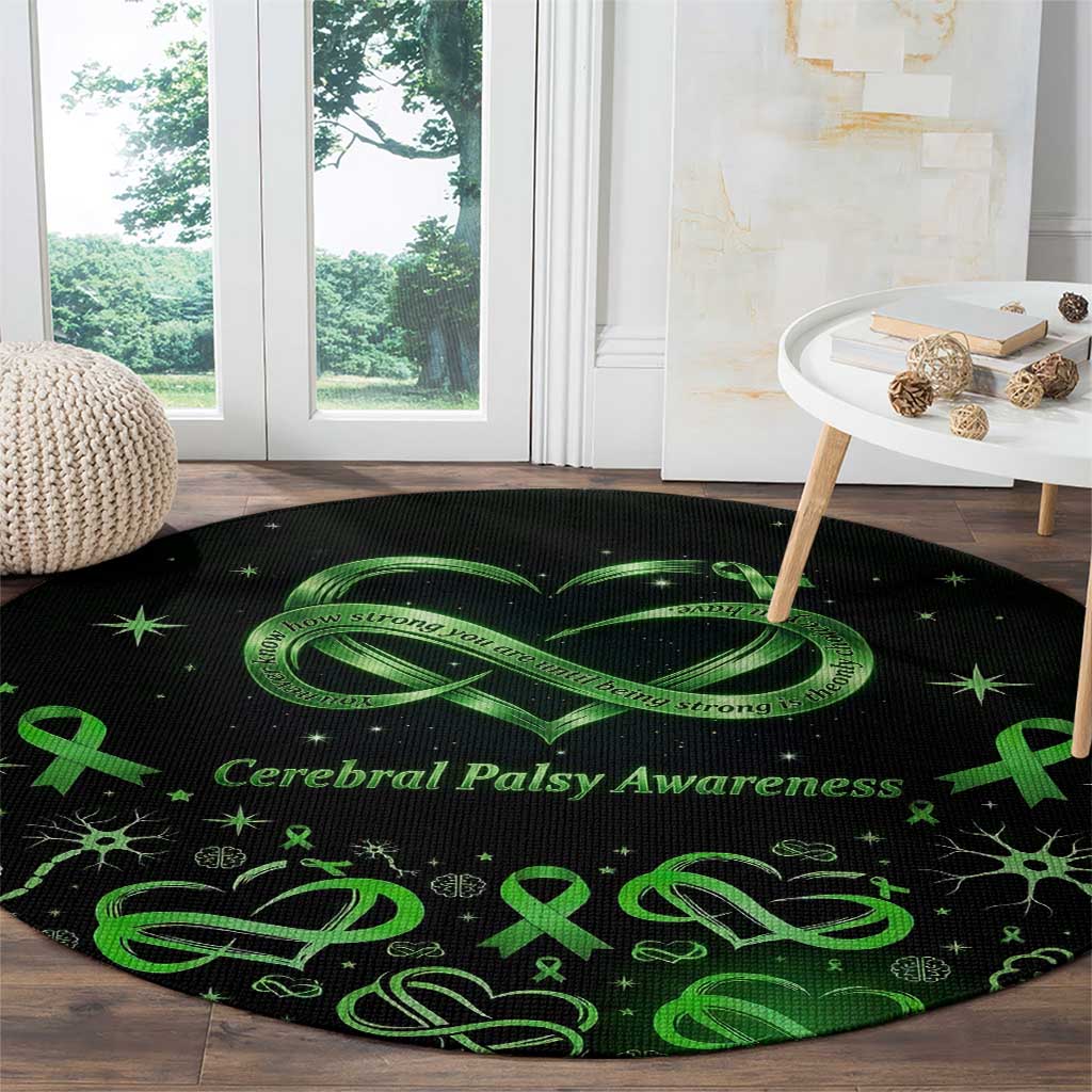 Cerebral Palsy Awareness Infinity Heart Round Carpet Neon Green Ribbon Pattern Illustration