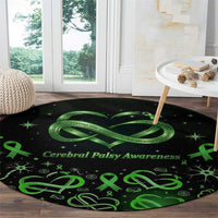Cerebral Palsy Awareness Infinity Heart Round Carpet Neon Green Ribbon Pattern Illustration