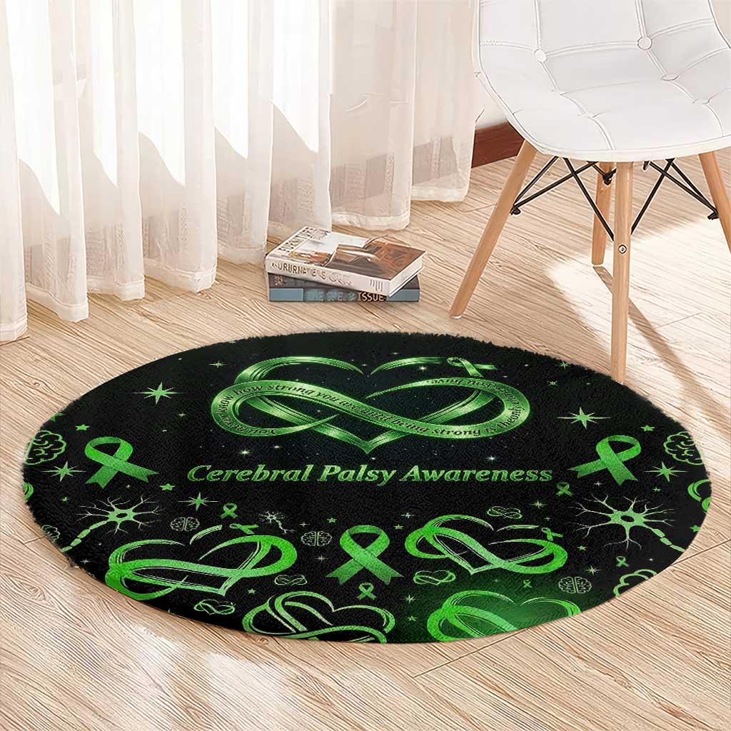Cerebral Palsy Awareness Infinity Heart Round Carpet Neon Green Ribbon Pattern Illustration