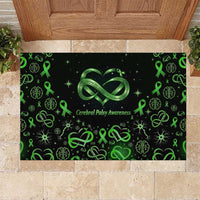 Cerebral Palsy Awareness Infinity Heart Rubber Doormat Neon Green Ribbon Pattern Illustration