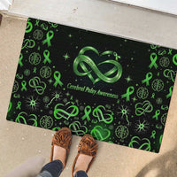 Cerebral Palsy Awareness Infinity Heart Rubber Doormat Neon Green Ribbon Pattern Illustration