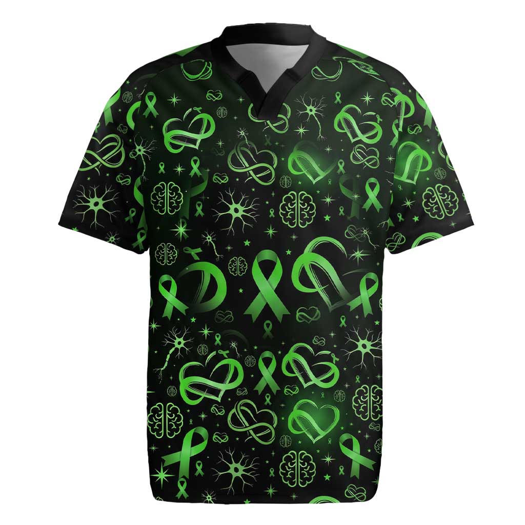 Cerebral Palsy Awareness Infinity Heart Rugby Jersey Neon Green Ribbon Pattern Illustration