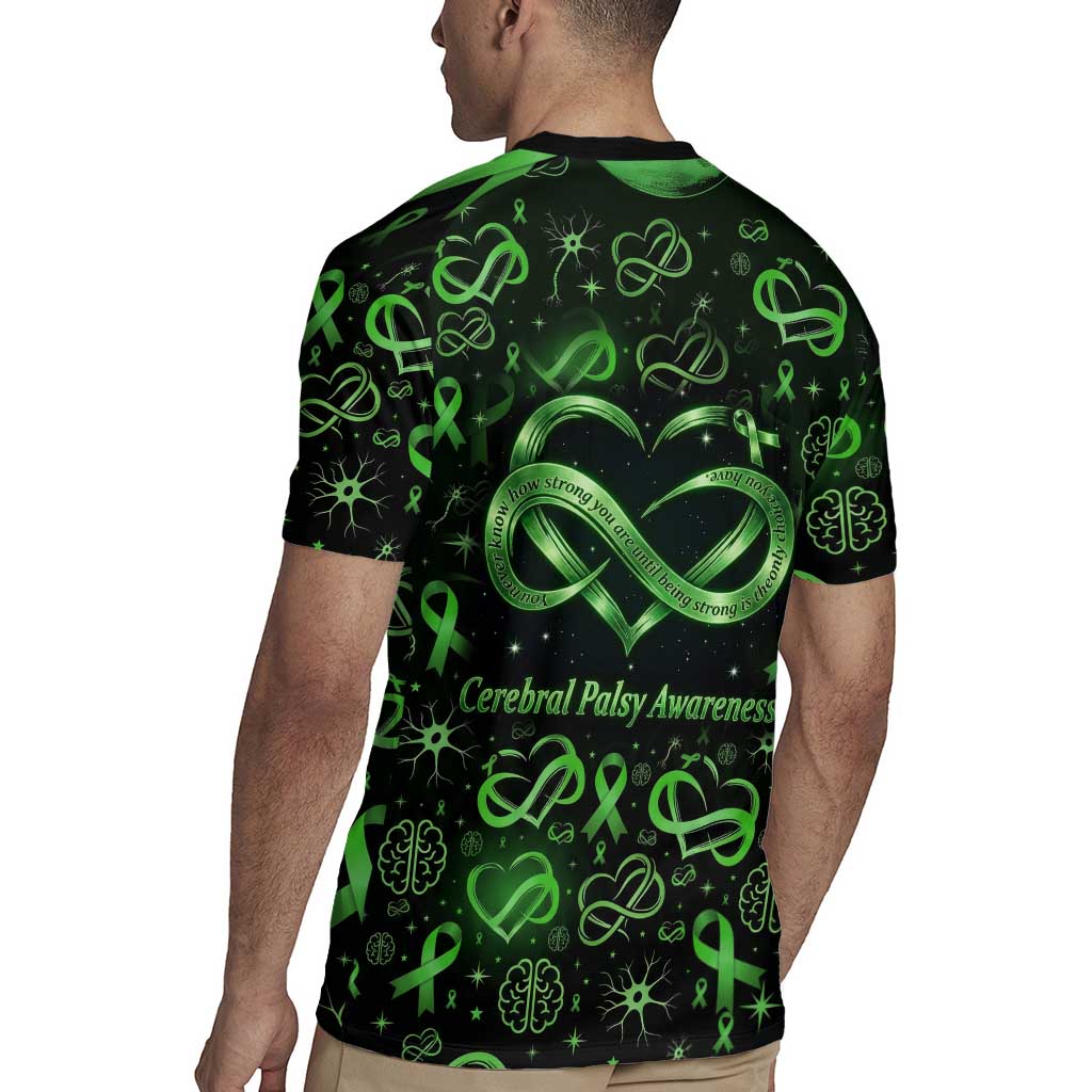 Cerebral Palsy Awareness Infinity Heart Rugby Jersey Neon Green Ribbon Pattern Illustration