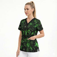 Cerebral Palsy Awareness Infinity Heart Scrub Top Neon Green Ribbon Pattern Illustration