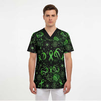 Cerebral Palsy Awareness Infinity Heart Scrub Top Neon Green Ribbon Pattern Illustration