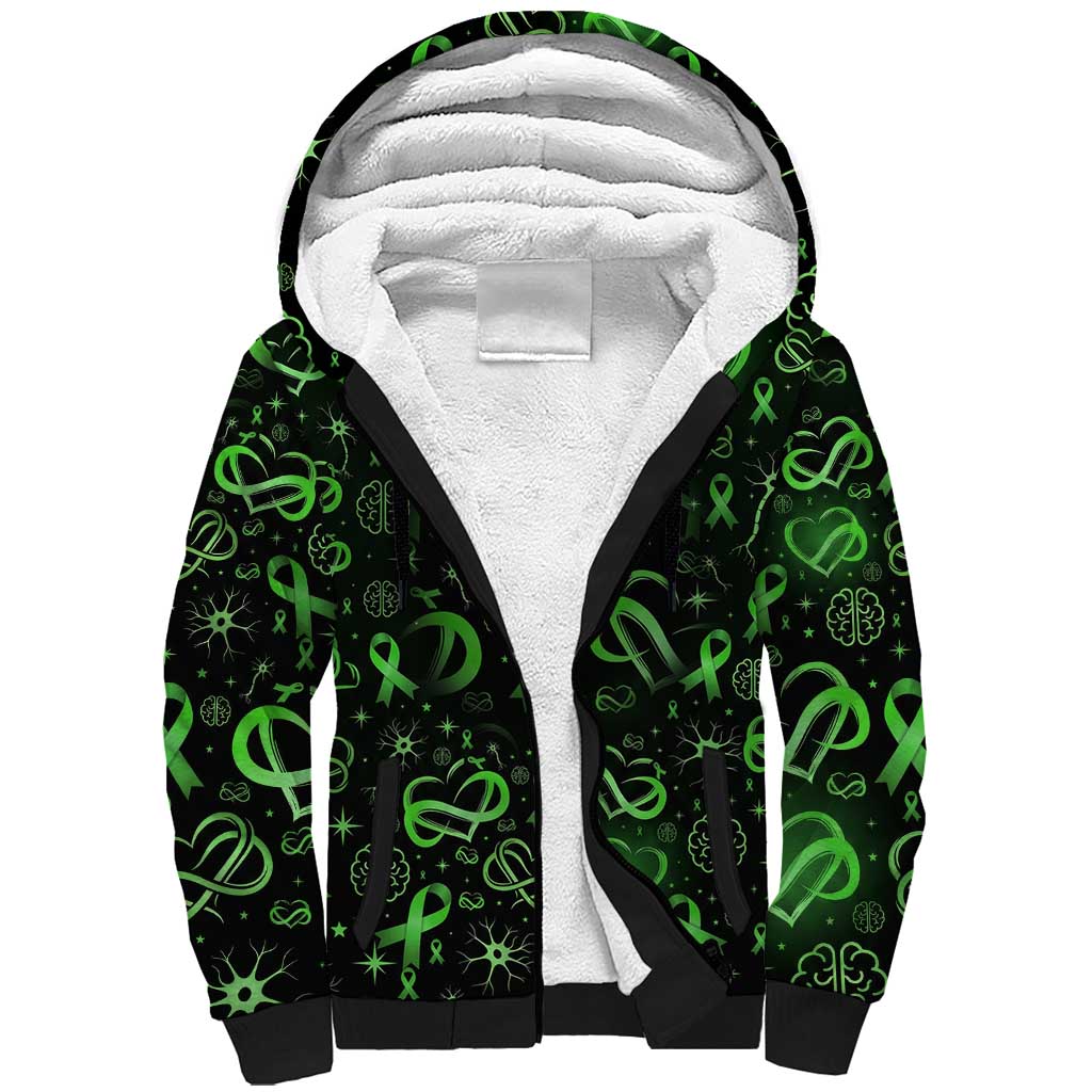 Cerebral Palsy Awareness Infinity Heart Sherpa Hoodie Neon Green Ribbon Pattern Illustration