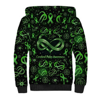 Cerebral Palsy Awareness Infinity Heart Sherpa Hoodie Neon Green Ribbon Pattern Illustration