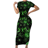 Cerebral Palsy Awareness Infinity Heart Short Sleeve Bodycon Dress Neon Green Ribbon Pattern Illustration